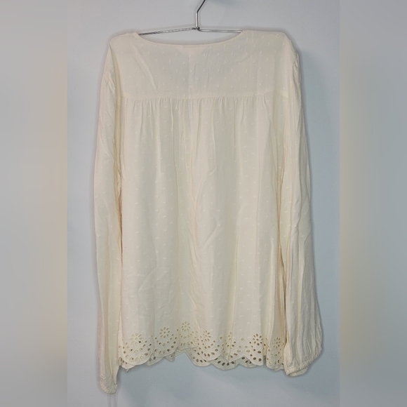 NWT Lauren Conrad Cream Beige Eyelet Key Hole Blouse Top Shirt Sz XL - Picture 2 of 7